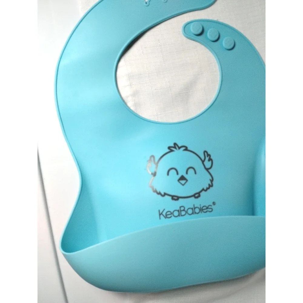 Silicone Bibs By KeaBabies! Lot Of 3 Adjustable Bibs In Blue, Teal & Green. EUC